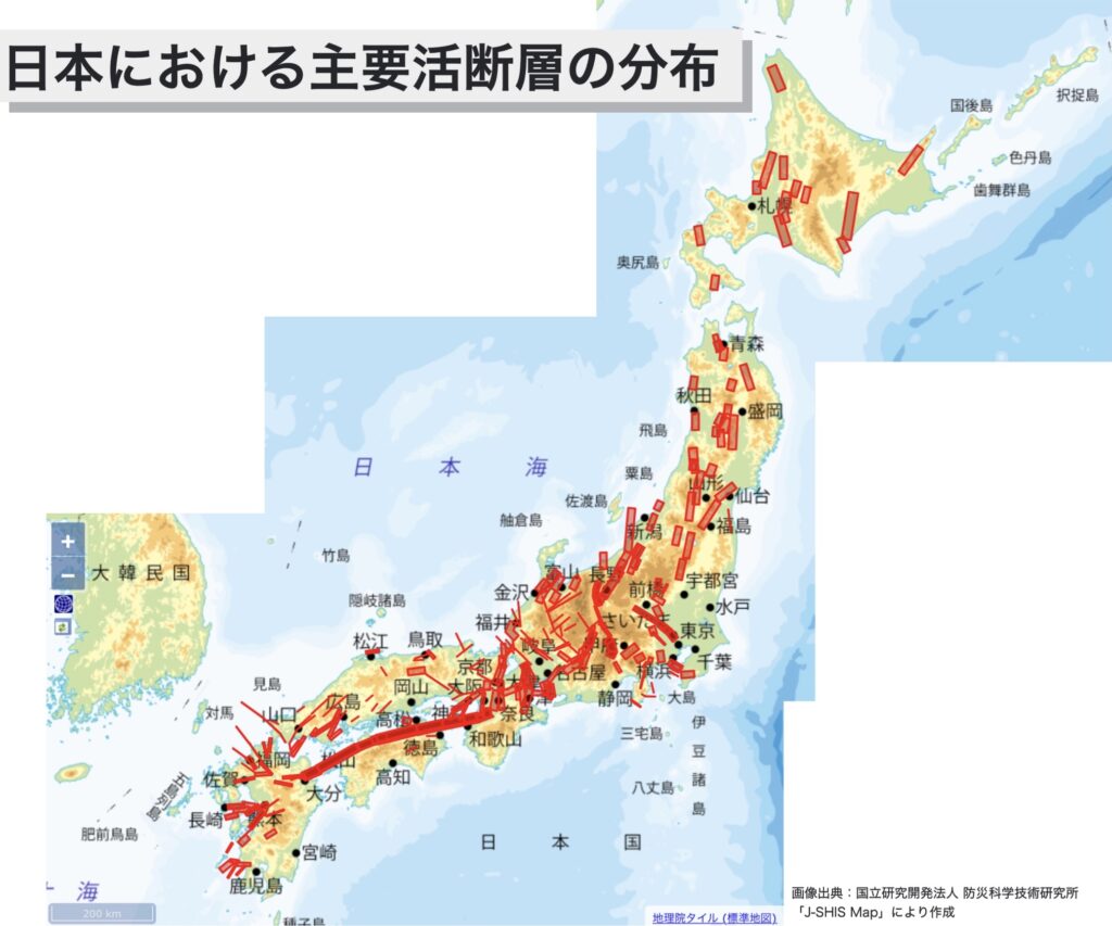 日本における活断層の分布