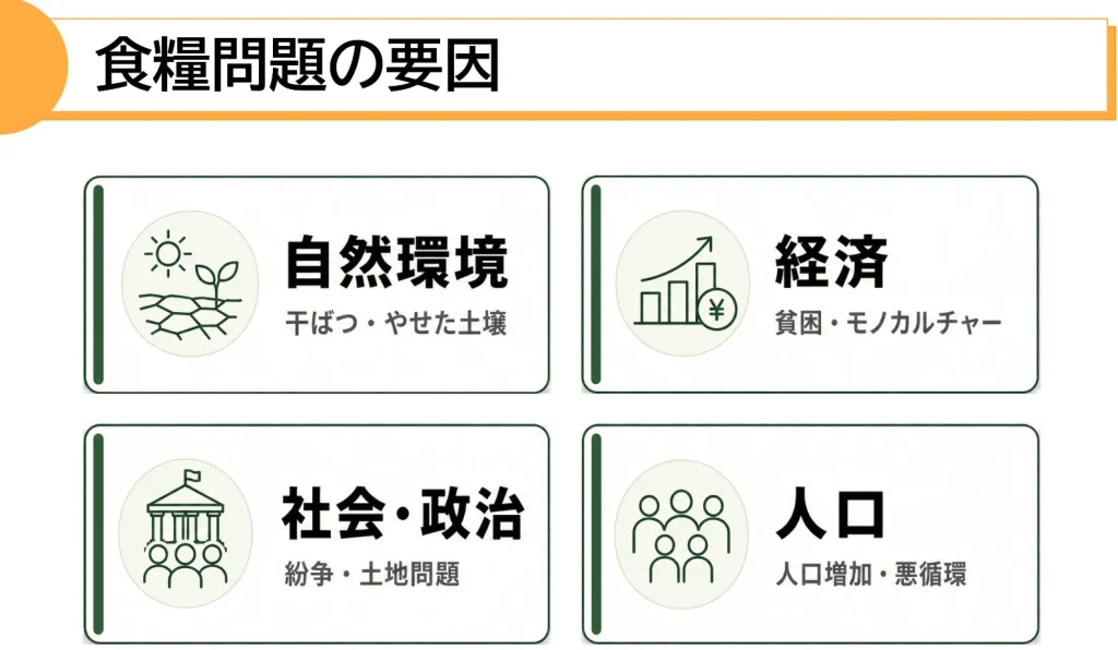 食料問題を引き起こす4つの要因
