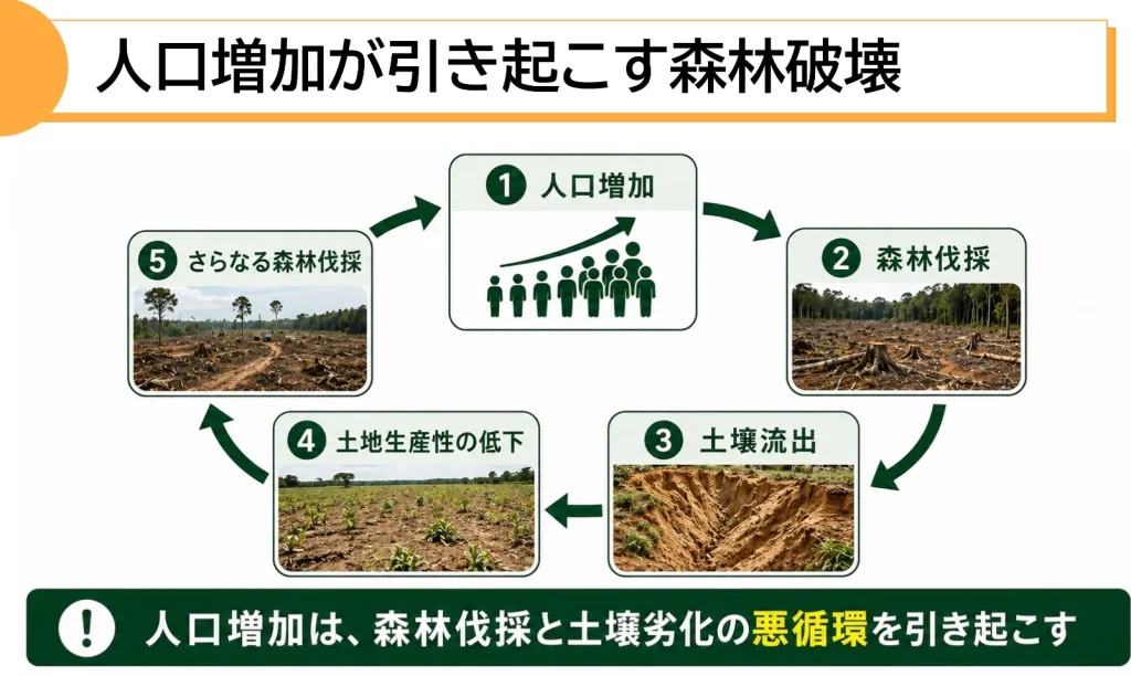 人口増加・森林伐採・土壌劣化の悪循環
